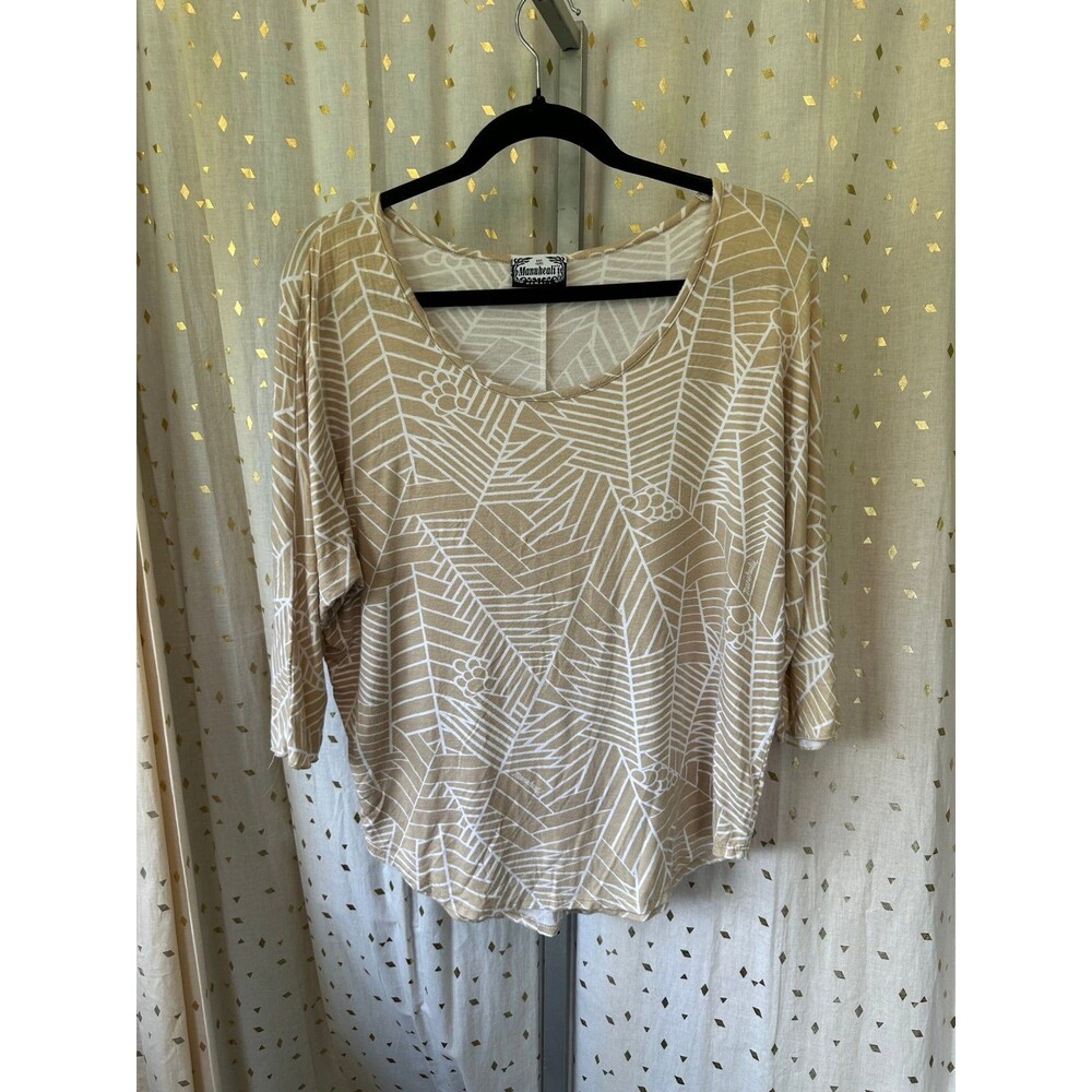 Manuheali'i Niu Neutral Geometric Dolman Sleeve Knit Scoop Neck Blouse Top XS